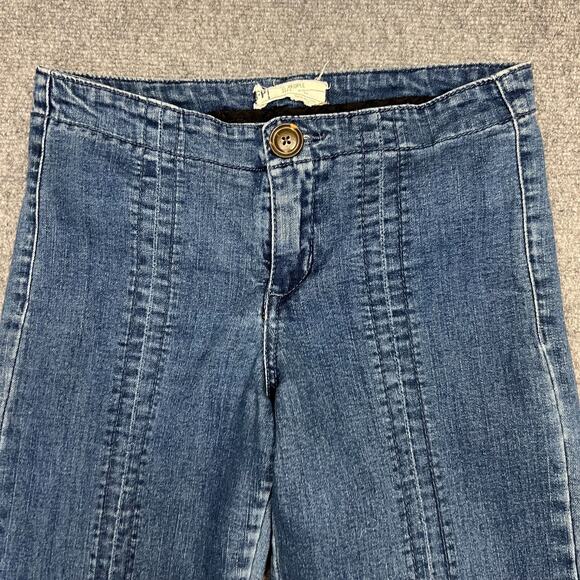 Free People Jeans Womens 28 Blue Denim Stretch Mid Rise Flared Leg Zip Fly - Picture 2 of 12